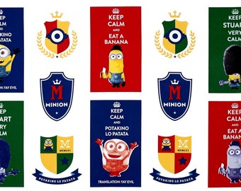 Quilting Treasures Minions British Invasion Keep Calm Patches 24'' Panel Multi Premium quality Cotton fabric by the Panel (M23)