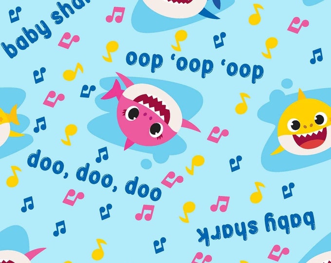 Springs Creative Baby Shark Music Toss Doo Doo Doo Blue Premium Quality 100% Cotton Fabric (SC1553KK)