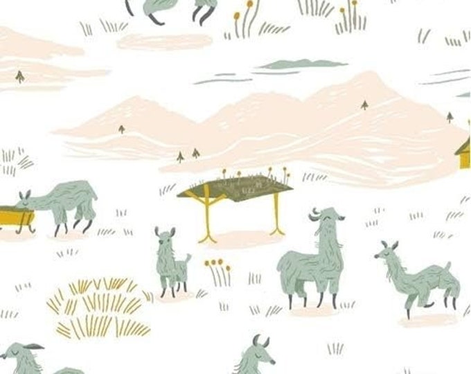 Dear Stella Designs Rae Ritchie Llama Lands White Premium Quality 100% Cotton Fabric (TT899)