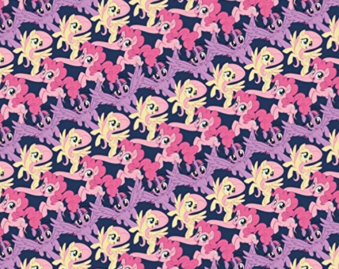 Camelot Fabrics My Little Pony MLP Pony Stripes in Navy Blue Premium Quality 100% Cotton Fabric (CA641)