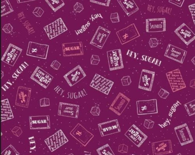 Quilting Treasures CAF-Fiend Coffee Sugar Packets Purple Premium Quality 100% Cotton Fabric (QT670)