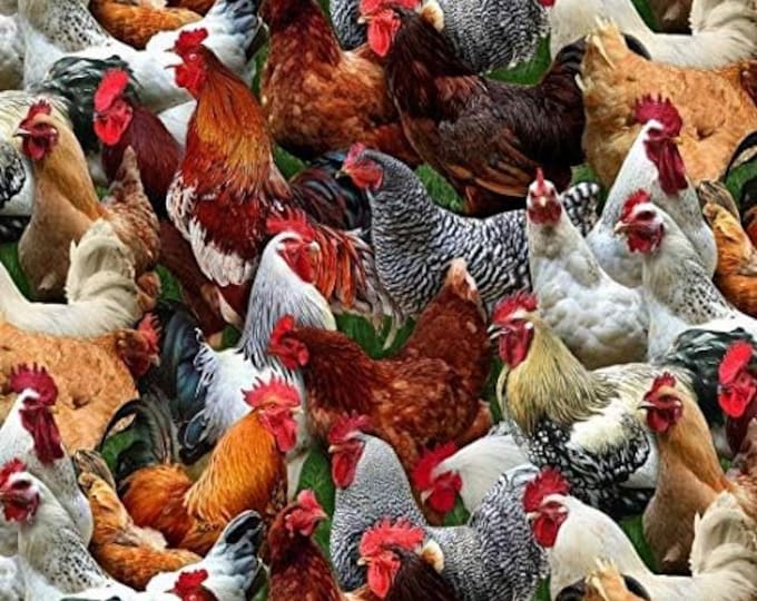 Elizabeth's Studio Chickens Multicolored Premium Quality 100% Cotton Fabric (ES527)