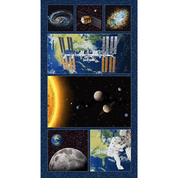 Studio E Fabrics Planetary Missions Space Scenes 24x43Panel Premium Quality 100% Cotton Fabric (QT899SE)