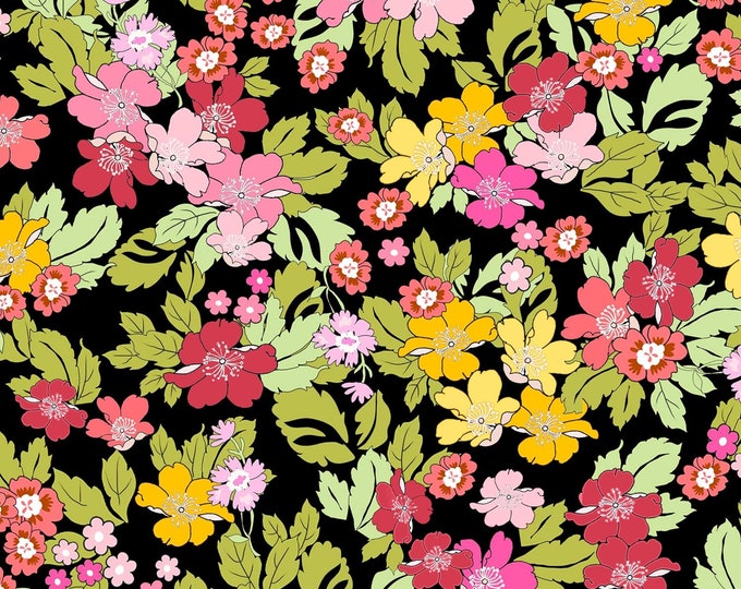 David Textiles Leonora's Flowers Black Premium Quality 100% Cotton Fabric (DA101)