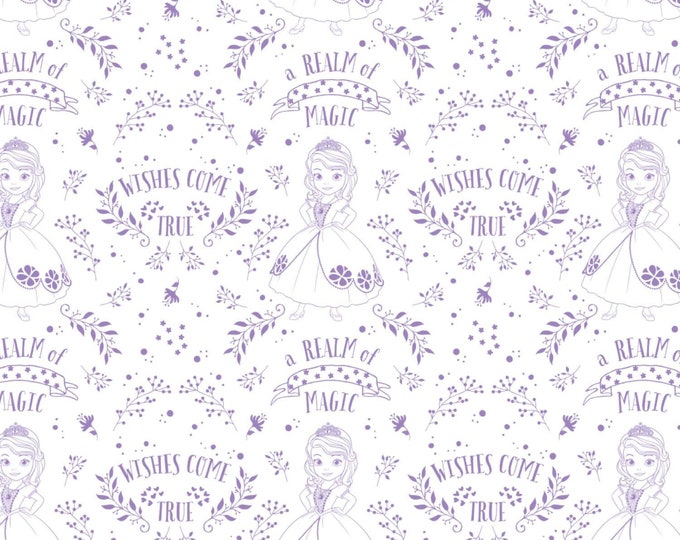 Camelot Fabrics Disney Sofia the First Outline Toile in Pastel Lavender Premium Quality 100% Cotton Fabric (CA750)