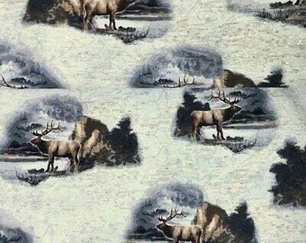 Fabric Traditions Wilderness Stag on map Premium Quality 100% Cotton Fabric (M668)