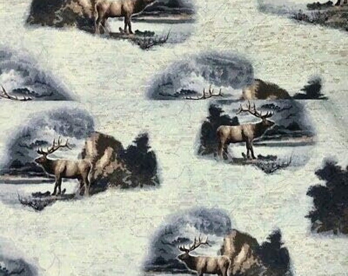 Fabric Traditions Wilderness Stag on map Premium Quality 100% Cotton Fabric (M668)