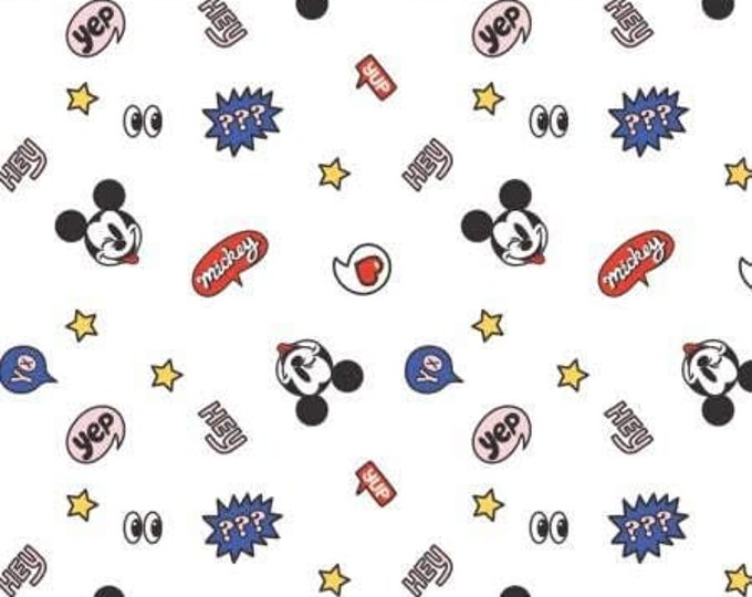 Camelot Fabrics Disney Mickey Tiny Interactions White Premium Quality 100% Cotton Fabric (CA206KK)