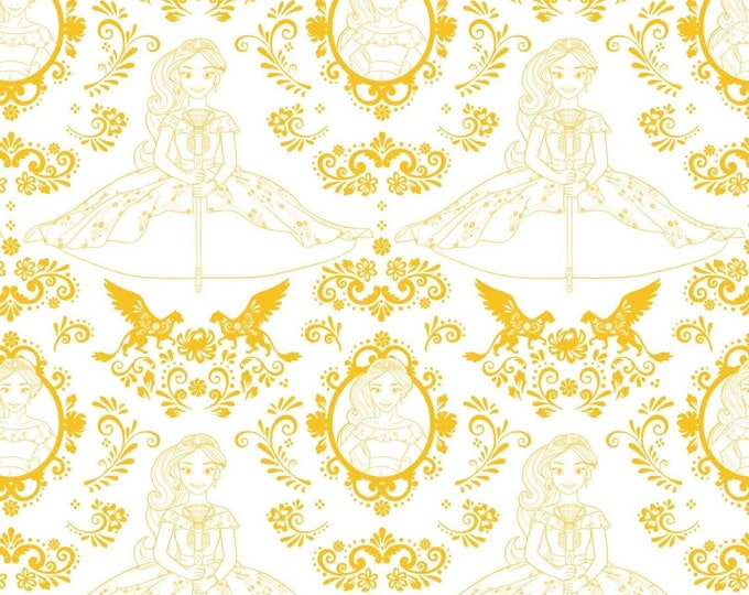 Camelot Fabrics Disney Fabric Elena of Avalor Fabric Outline in Gold Premium Quality 100% Cotton Fabric (CA136)