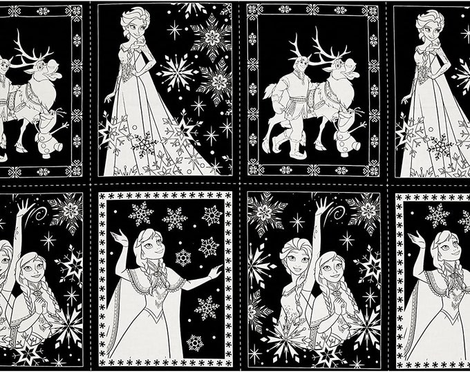Disney Frozen Book Pages 24 Inch Panel Black Camelot 100% Cotton fabric by the panel (CA442)