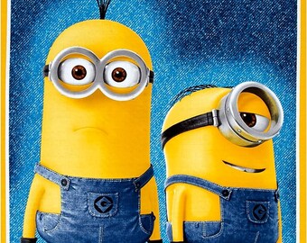 Quilting Treasures Millions of Minions Bello Poopaye 23.5in Panel Denim Premium Quality 100% Cotton Fabric by the Panel (QT399)