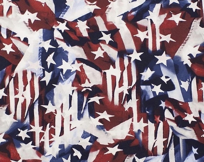Foust Textiles Made in The USA Wavy Stars & Stripes Premium Quality 100% Cotton Fabric (TT1155KK)