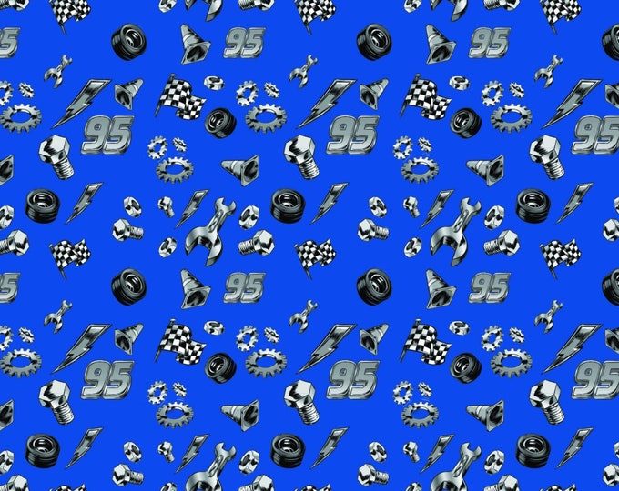 Camelot Fabrics Nuts and Bolts in Blue Premium Quality 100% Cotton Fabric (CA874)