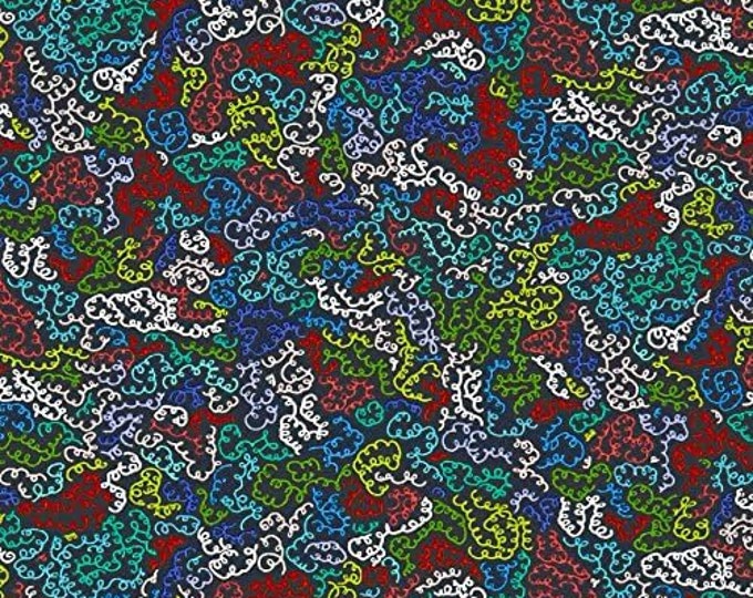 Quilting Treasures Alpaca Picnic Curly Cues Dark Navy Premium Quality 100% Cotton Fabric (QT857)
