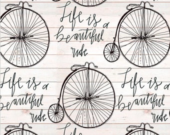 David Textiles Vintage Bicycle Ride Cream Premium Quality 100% Cotton Fabric (DA208KK)