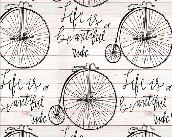 David Textiles Vintage Bicycle Ride Cream Premium Quality 100% Cotton Fabric (DA208KK)