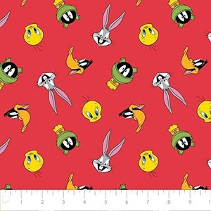 Camelot Fabrics Looney Tunes Tossed Faces in Ruby Red Premium Quality 100% Cotton Fabric (CA310AA)