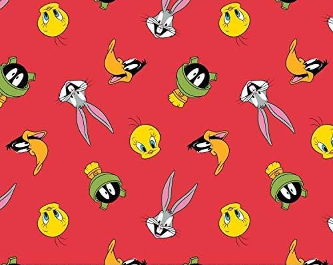 Camelot Fabrics Looney Tunes Tossed Faces in Ruby Red Premium Quality 100% Cotton Fabric (CA310AA)