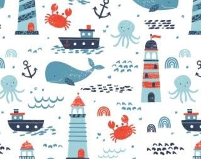 Camelot Fabrics Nautical Collection Beyond The Sea White Premium Quality 100% Cotton Fabric (CA1046KK)