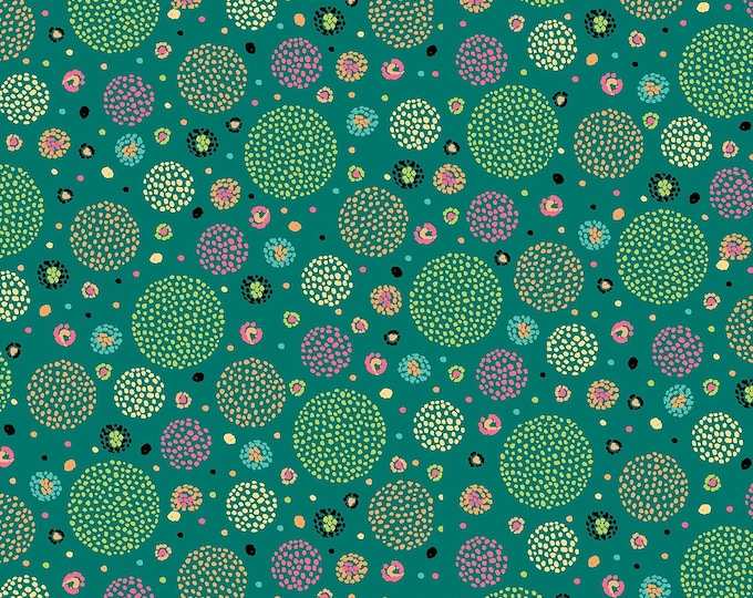 Quilting Treasures Aziza Dotted Circles Dark Teal Premium Quality 100% Cotton Fabric (QT975)