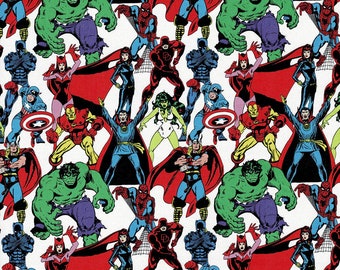 Springs Creative Marvel Avengers Licensed Comic Retro Super Heros Multicolor on White Premium Quality 100% Cotton Fabric (QT1240SC)