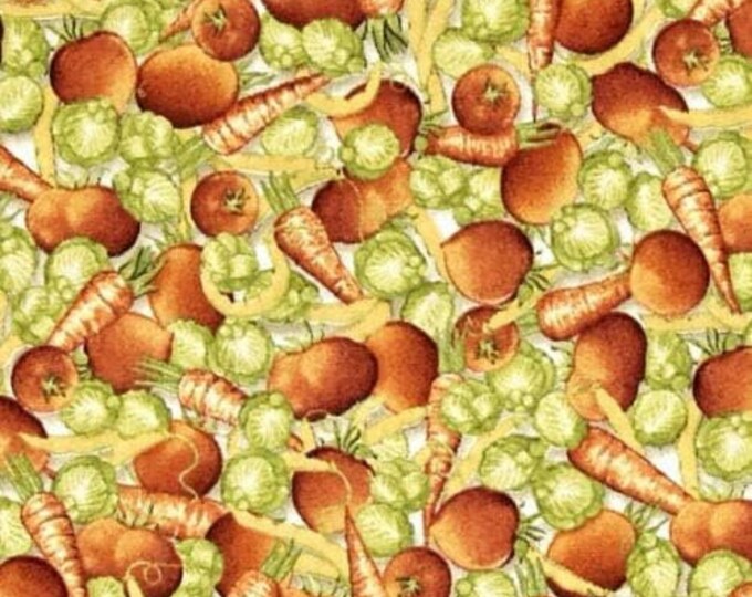 Quilting Treasures Cuisine Mixed Veggies Vegetables on Cream Premium Quality 100% Cotton Fabric (QT50)