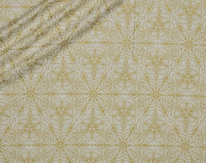 Quilting Treasures Basics Luminous Lace Medallion Blender Metallic Cream (NOT ACTUAL LACE) Premium Quality 100% Cotton Fabric (QT944)