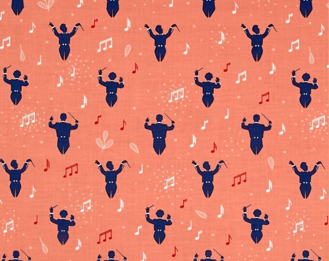 Quilting Treasures Melodie Conductors Salmon" Gold/Red/Black Premium Quality 100% Cotton Fabric (QT1124KK)