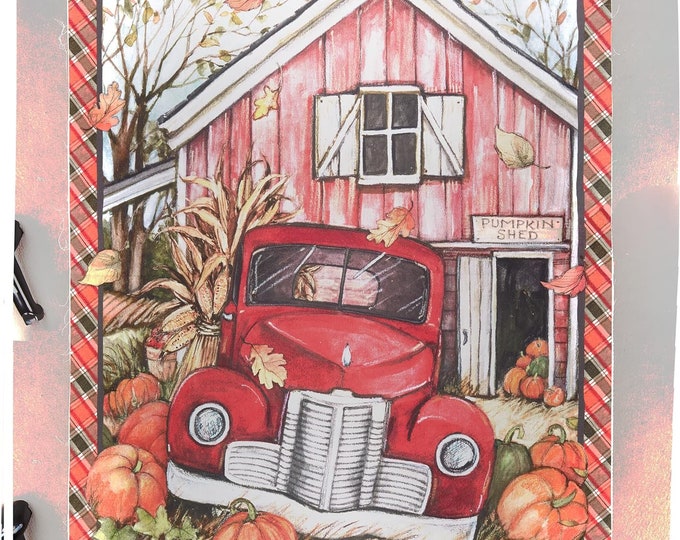 Springs Creative Harvest Red Truck Pumpkin Shed 36x43in. panel 100% Cotton Fabric sold by the panel (SC31BB)