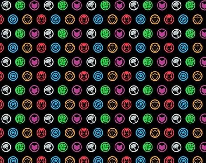 Camelot Fabrics Marvel Icon Tokens Black Premium Quality 100% Cotton Fabric (CA259KK)