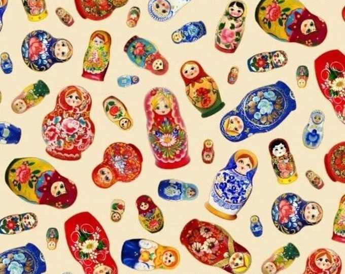 Elizabeth's Studio Matryoshka Stacking Dolls Russian Cream Premium Quality 100% Cotton Fabric (ES2CC)