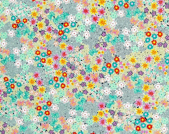 Quilting Treasures Adeline Packed Floral Light Green Premium Quality 100% Cotton Fabric (QT1084)