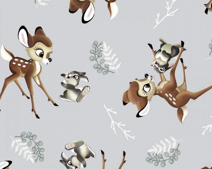Springs Creative Disney Bambi & Thumper Toss Gray 100 Percent Premium Quality 100% Cotton Fabric (SC1525KK)