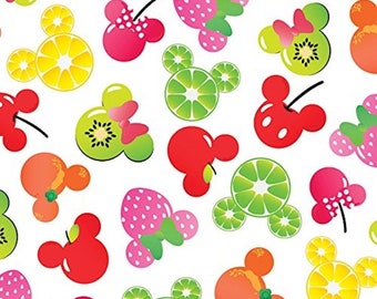 Springs Creative Disney Mickey and Minnie Mouse Fruits White Premium Quality 100% Cotton Fabric Fat quarter 18"X 21"