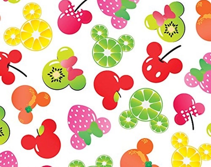 Springs Creative Disney Mickey and Minnie Mouse Fruits White Premium Quality 100% Cotton Fabric Fat quarter 18"X 21"
