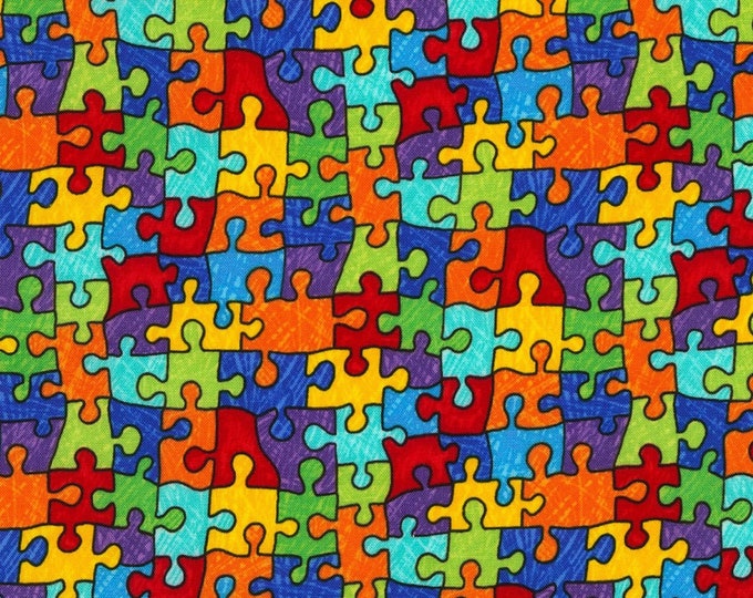Timeless Treasures Puzzle Pieces Brite Premium Quality 100% Cotton Fabric (TT920)