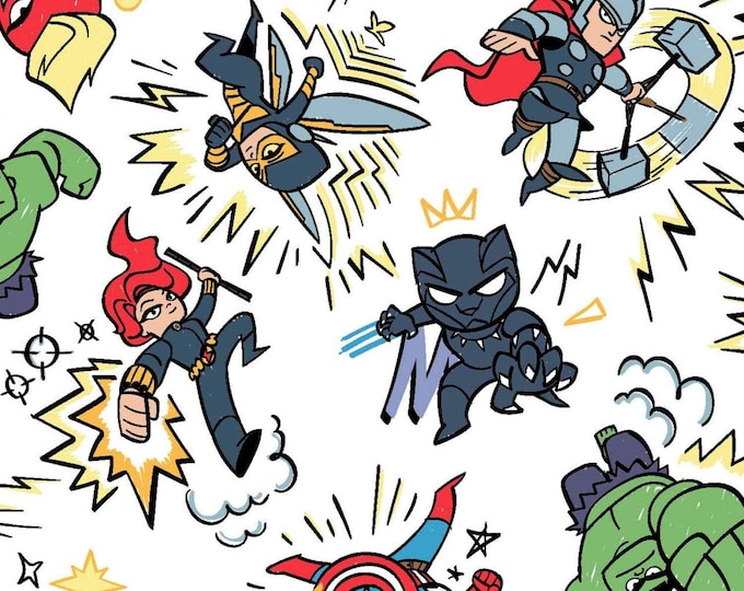 Springs Creative Marvel Fabric Avengers Kapow in White Premium Quality 100% Cotton Fabric (SC1580KK)