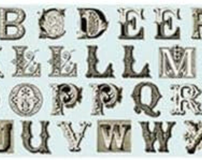 Quilting Treasures Letter Stitch Small Antique Typography Light Blue Premium Quality 100% Cotton Fabric (QT210)