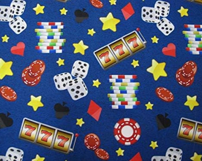 David Textiles Casino Stars Blue Background Premium Quality 100% Cotton Fabric (M661CC)