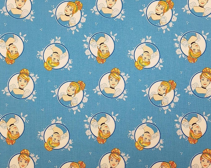 Camelot Fabrics Disney Forever Princess Cinderella In Circles Blue Premium Quality 100% Cotton Fabric (CA1028)