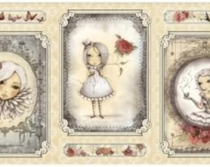 Quilting Treasures Mirabelle- La Vie En Rose 24258 E Dk Cream Girl Picture Patch 24 Premium Quality 100% Cotton Fabric by the panel (QT477)