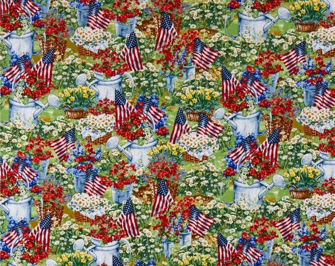 Timeless Treasures Patriotic Garden Multi Premium Quality 100% Cotton Fabric (TT1160KK)