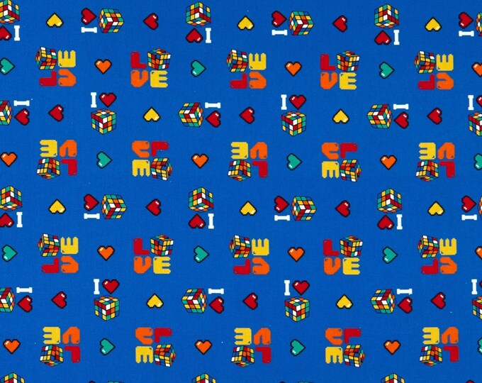 Camelot Fabrics I Love Rubik's Collection I Love Rubik's Blue Premium Quality 100% Cotton Fabric (CA462KK)