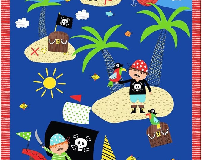 Timeless Treasures Treasure Island 24in Pirate Panel Blue Fabric Premium Quality 100% Cotton Fabric (TT726)