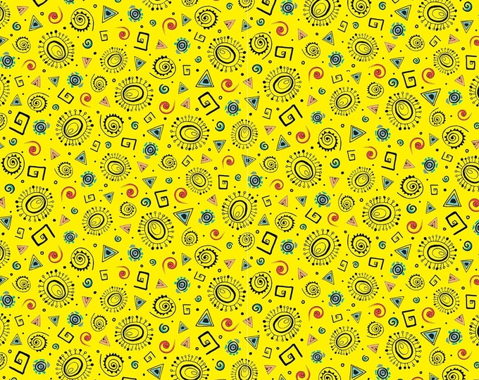 Quilting Treasures Wild Side Tossed Geometrics Yellow Premium Quality 100% Cotton Fabric (QT908)