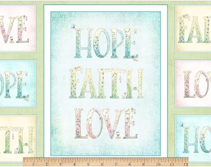 Quilting Treasures Sweet Thoughts Faith Hope Love 24" Panel Premium Quality 100% Cotton Fabric (QT923)