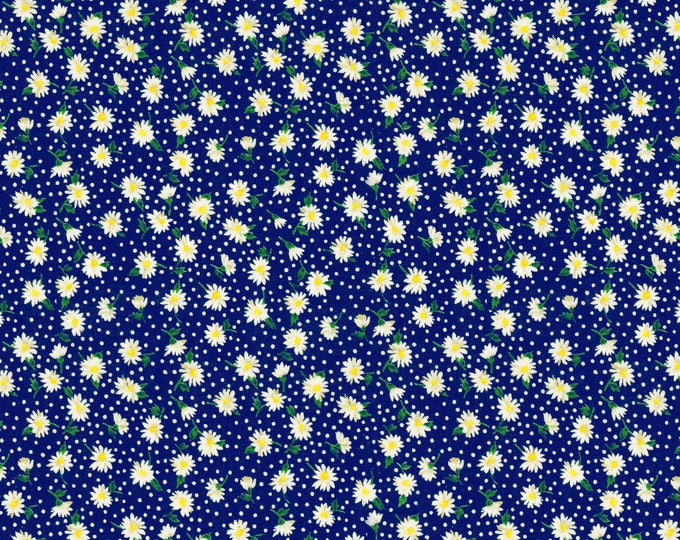 Rose and Hubble Daisies Navy Quilting 43" wide premium 100% Cotton Fabric (DA61)