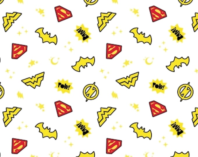 DC - Superheroes in the Making Logos   Camelot fabrics 100% cotton 43" wide fabric Sold by the Yard (CA358KK)