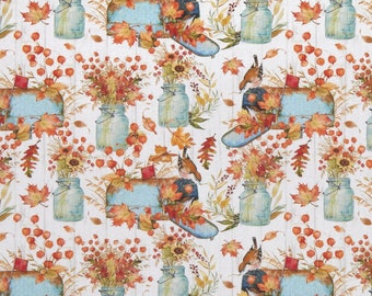 Springs Creative Harvest Mason Jars White Premium Quality 100% Cotton Fabric (SC136XX)