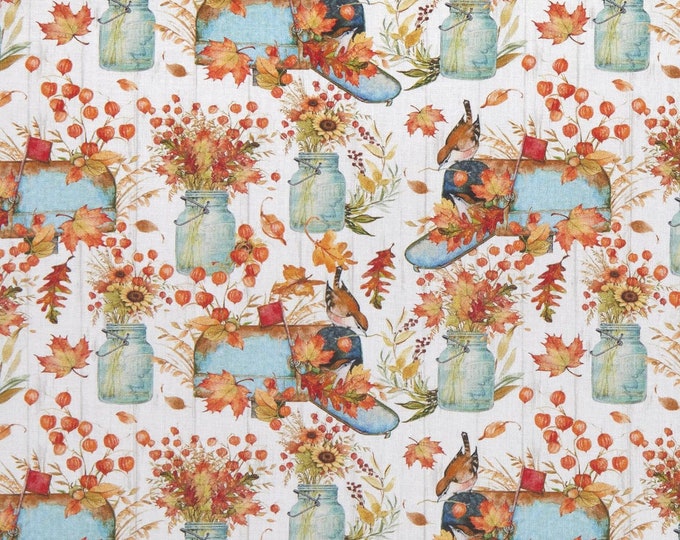Springs Creative Harvest Mason Jars White Premium Quality 100% Cotton Fabric (SC136XX)